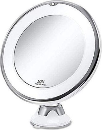OEM Espejo De Maquillaje Con Aumento De 10x, Luz Led Y Ventosa Potente, Funciona Con Pilas, Con Luz Natural Regulable Para Ba&ntilde;os (blanco)