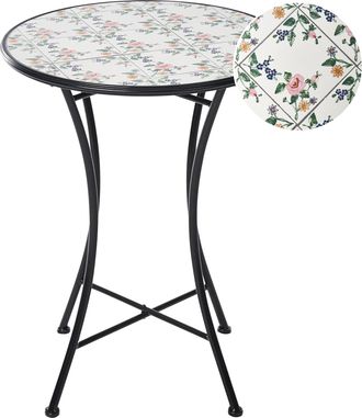 Beliani Mesa De Balc&oacute;n Jard&iacute;n De Metal Estilo Hierro Forjado Con Tablero De Mosaico Cer&aacute;mico Negro Collio