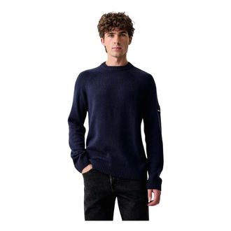 Karl Lagerfeld B4M18063 Gebreide trui met ronde hals - Heren - Truien - Blauw - Maat: M Wol