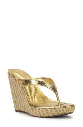 Jessica Simpson Jyseta Platform Wedge Flip Flop in Gold 02 at Nordstrom Rack, Size 7.5