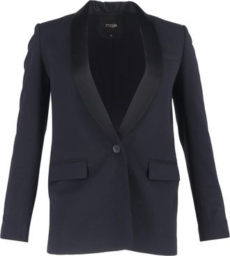 Maje single-breasted blazer in marineblauwe scheerwol