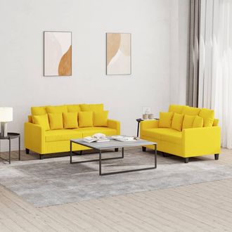 vidaXL Juego De Sof&aacute;s Con Cojines 2 Piezas Tela Amarillo Claro Vidaxl