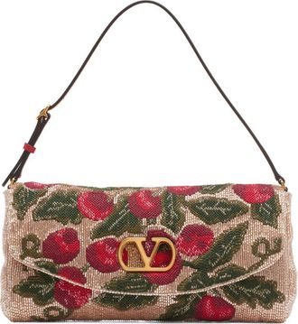 Valentino Garavani Embroidered & Beaded Satin Shoulder Bag in Multicolor/Rouge Pur at Nordstrom