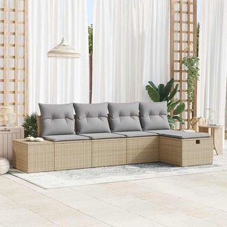 vidaXL Vidaxl - Conjunto De Sof&aacute; De Jard&iacute;n Con Coj&iacute;n 5 Pcs Beige Polirat&aacute;n