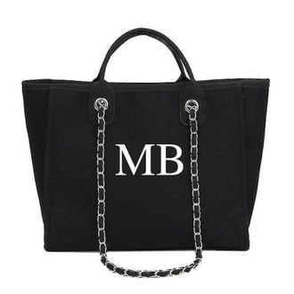 Generic Personalised Black Large Chain Initial Tote Bags