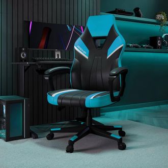 X Rocker Tempest Ergonomic PC Office Gaming Chair with Extra Wide Seat in Light Blue