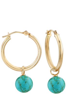 Liv Oliver 18k Gold Turquoise Drop Hoop Earrings