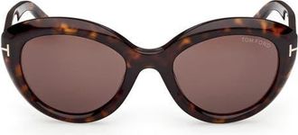 Tom Ford Stacy 53mm Cat Eye Sunglasses in Dark Havana /Chocolate Lens at Nordstrom