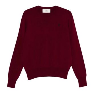 Ami Round-neck Knitwear, male, Red, Size: 2XL De Coeur Embroidery Crew Neck Sweater