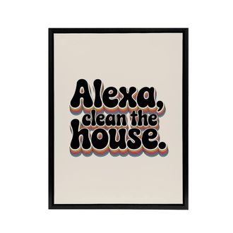 Artery8 Assistant Clean The House Funky Retro Typography Framed Canvas Art in Beige | Size: W24 x H32