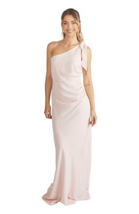 Six Stories Bow One Shoulder Crepe Bridesmaid Dress in Blush at Nordstrom, Size 6