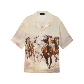 Amiri Short Sleeve Shirts, male, Beige, Size: M Horses Camp Shirt