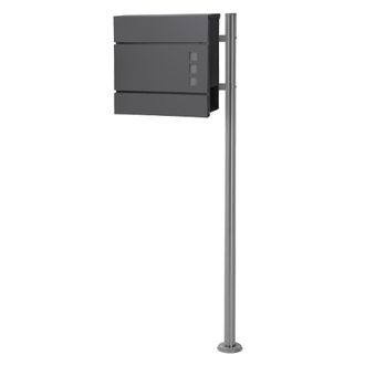 ECD Germany Buz&oacute;n de correos antracita 37x10,5x36,5cm y soporte plata 120cm