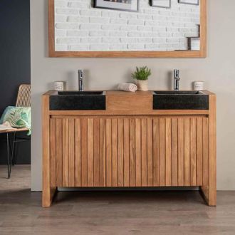 Wanda Collection Mueble De Teca Lavabos Para Cuarto De Ba&ntilde;o Lujo 140 Negro