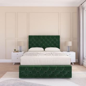 Sloomy Watson Divan Bed Set With No drawers & Matching Footboard - Plush Velvet in Emerald | Size: Small Single