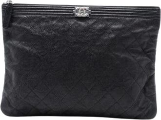 Chanel Pre-owned Quilted Caviar Leather Clutch - Dames - Vintage Clutch - Zwart - ONE Size - Leer - Vintage
