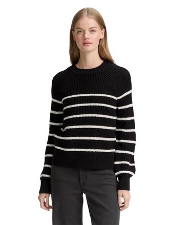 Tom Tailor Denim Strickpullover TOM TAILOR DENIM, Damen, Gr. XS (34), weiss (placed schwarz, wei&szlig; stripe), Strick, Obermaterial: 50% Baumwolle, 50% Polyacryl, regular 