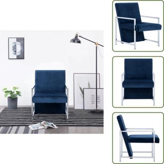 vidaXL The Living Store Poltrona con Piedini Cromati Blu in Velluto - Poltrona in velluto