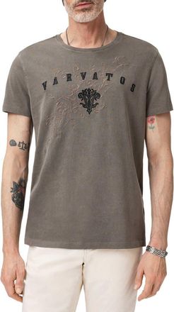 John Varvatos Embroidered Monogram Organic Cotton T-Shirt in Flagstone Grey at Nordstrom, Size Xx-Large