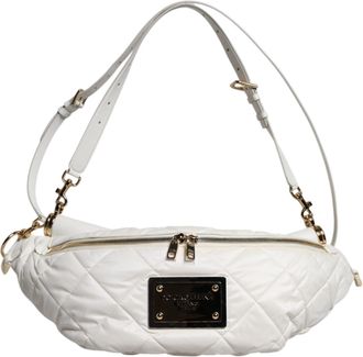 Dolce & Gabbana Womens White Quilted Logo Plaque Belt Waist Fanny Pack Bag Polyester