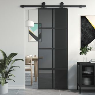 Berkfield Home Sliding Door Black 76x205 cm Tempered Glass & Aluminium