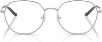 Emporio Armani 54mm Round Optical Glasses in Shiny Silver /Demo Lens at Nordstrom