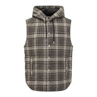 Off-white Plaid Padded Vest With Hoodie - male - Off White - Waistcoats - Gray - M - Jackets