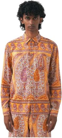 Antik Batik Overhemden, Heren, Oranje, XL, Katoen, Gedrukte Chemise Tajar