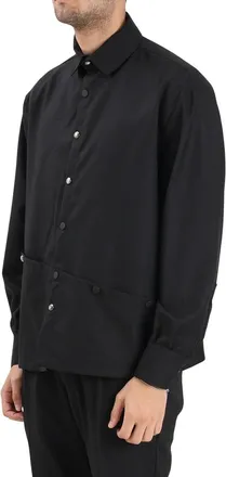 Yes London Black Asymmetrical Snap Button Virgin Wool Shirt
