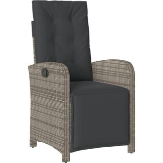 vidaXL Sill&oacute;n Reclinable De Jard&iacute;n Con Reposapi&eacute;s Rat&aacute;n Sint&eacute;tico Gris Vidaxl