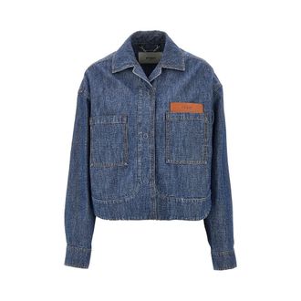 Fendi Chambray short jacket with leather pocket Woman 40