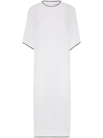 Brunello Cucinelli Monili-embellished knitted dress - women - Cotton - M - White