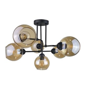 Netlighting Monde Multi Arm Semi Flush Ceiling Light Black 55cm 6x E27