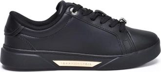Tommy Hilfiger Golden HW Court - Dames - Sneakers - Zwart - 35 EU - Leer - Schoenen