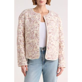 Melrose and Market Quilted Jacket in Ivory Brown Pinpoint Paisley at Nordstrom Rack, Size Xx-Large
