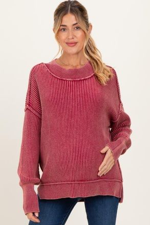 Pinkblush Washed Side Slit Oversized Sweater in Burgundy at Nordstrom, Size Large