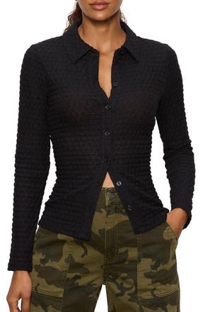 Sanctuary Dreamer Textured Bubble Knit Button-Up Shirt in Black at Nordstrom, Size Xx-Large P