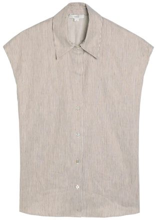 Vince Ticking Striped Linen and Cotton-blend Blouse - Taupe - S (UK8-10 / S)