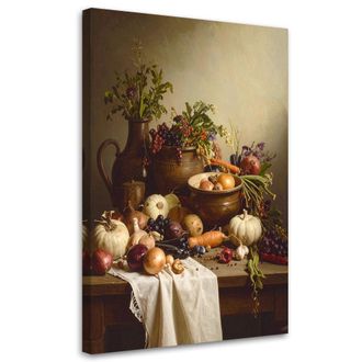 Feeby Cuadro Sobre Lienzo, Naturaleza Muerta Con Jarras Y Verduras, 80x120