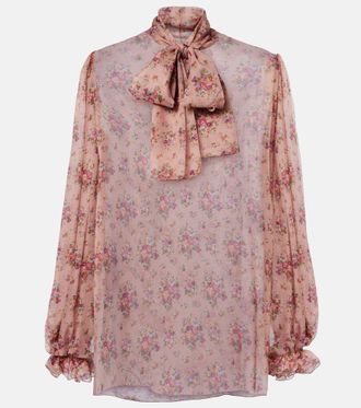 Dolce & Gabbana Floral tie-neck silk blouse