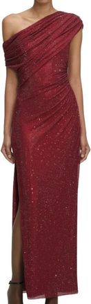 Self Portrait Gowns, female, Red, XS, Rhinestone Drape Midi Dress