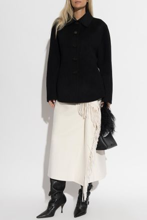 R&oacute;he Wool Skirt With Fringes, Womens, Cream
