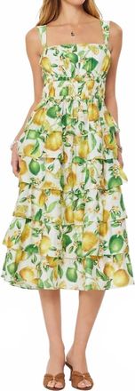 Current Air Citrus Tiered Midi Dress In Lemon