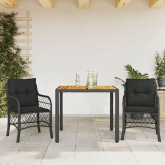 vidaXL Mesita Y Sillas Con Cojines 3 Piezas Rat&aacute;n Sint&eacute;tico Negro Vidaxl
