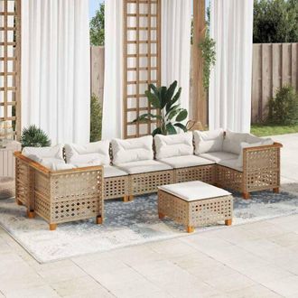 vidaXL Set De Sof&aacute;s De Jard&iacute;n Y Cojines 8 Piezas Rat&aacute;n Sint&eacute;tico Beige Vidaxl