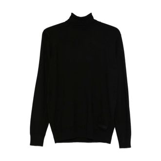 John Richmond Turtlenecks, male, Black, Size: 2XL Black Roll Neck Sweater with Logo