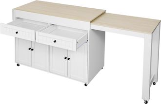 STILVORA Carro De Cocina Con Cajones Y Encimera Extensible Con Ruedas Para Cocina Y Comedor En Mdf 112-180.5x45x92.2 Cm Blanco Y Natural