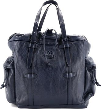 Gucci Tonal GG Drawstring Leather tote bag - Blauw