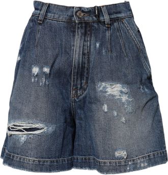 Dolce & Gabbana Womens Blue Cotton Tattered Denim Bermuda Shorts