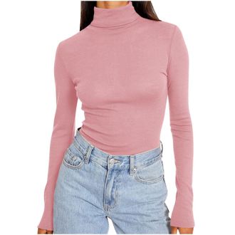 Generic Womens Long Sleeve Thermals Tops Soft Warm Compression Shirts Winter Workout Layer Slim Fit Top Womens Shirt Base Ladies Soft Warm Wicking Turtle neck